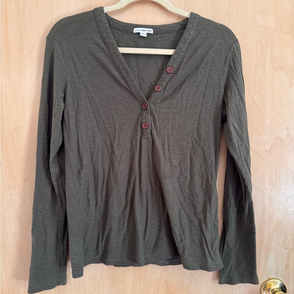 James Perse Green Fitted Long Sleeve Blouse - Size 3 (Large)